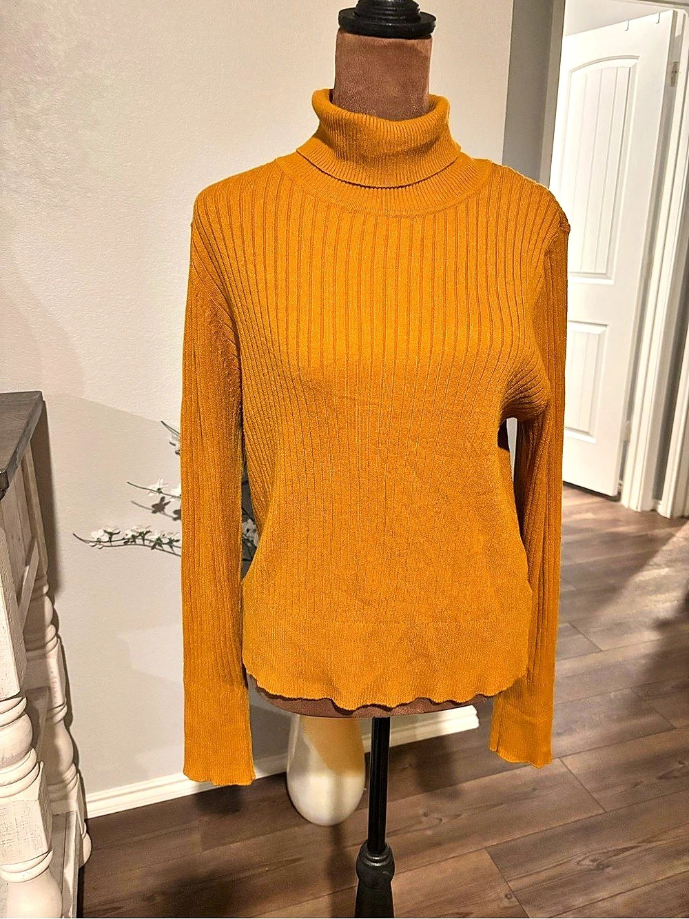 Raya by Cyrus Ribbed Turtleneck Sweater in Mustard/Cognac - Picture 1 of 4